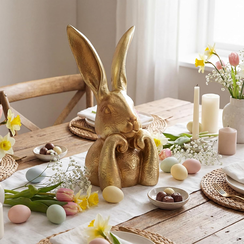 Premium Large Easter Golden Resin Rabbit Desktop Ornament