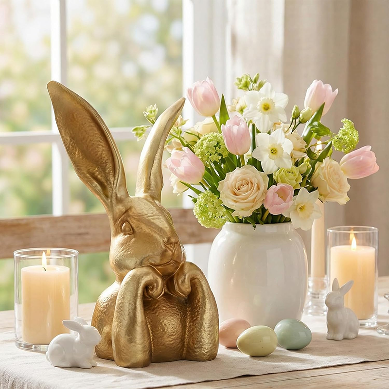 Premium Large Easter Golden Resin Rabbit Desktop Ornament