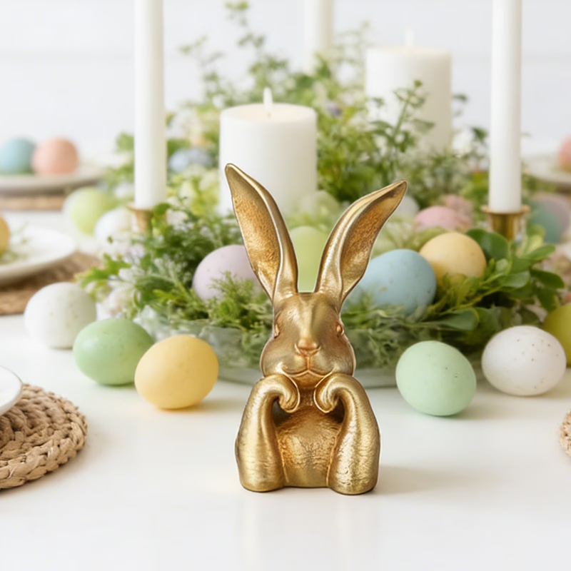 Premium Large Easter Golden Resin Rabbit Desktop Ornament