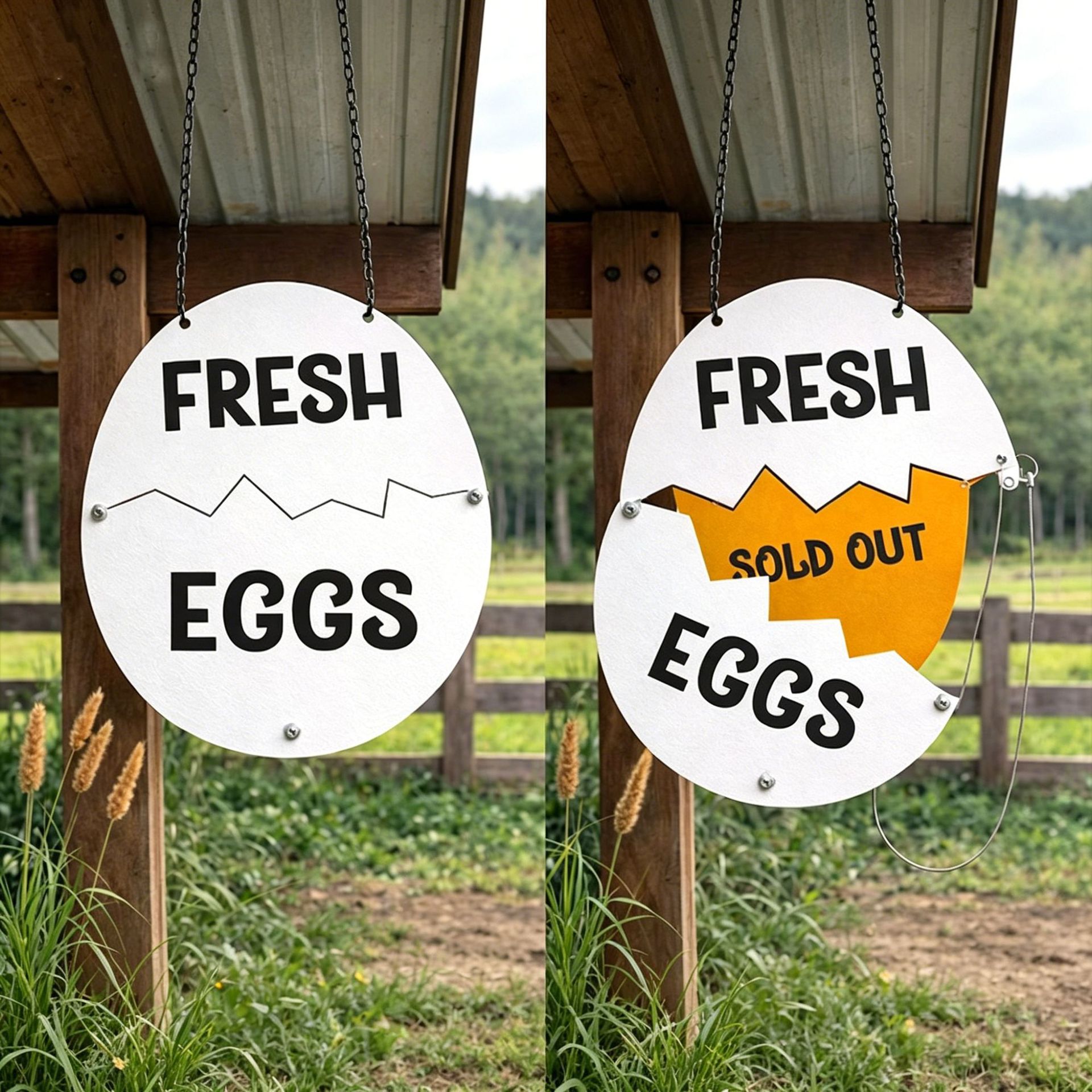 Wooden decorative sign for a fresh egg stall