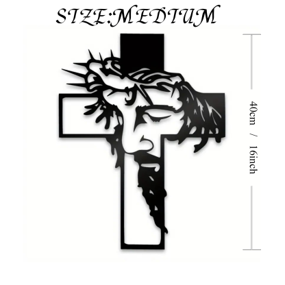 Black Metal Jesus with Crown of Thorns Cross Metal Wall Decor