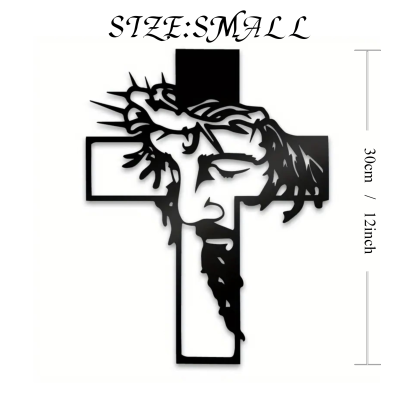 Black Metal Jesus with Crown of Thorns Cross Metal Wall Decor