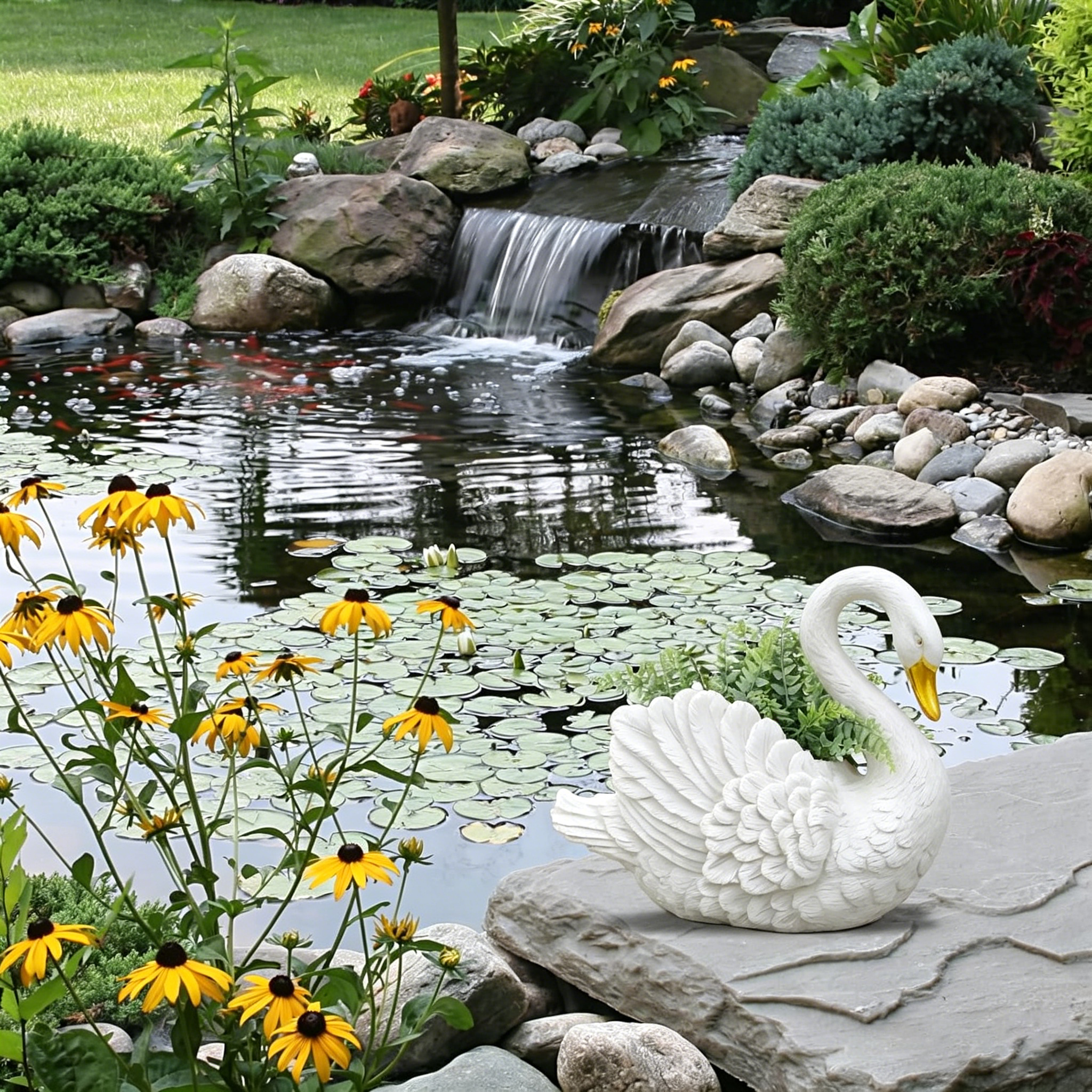 Unique Outdoor Swan Planter & Decorative Resin Ornament