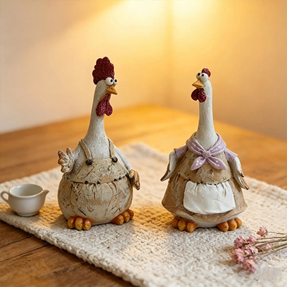 Couple rooster and hen decorative ornament