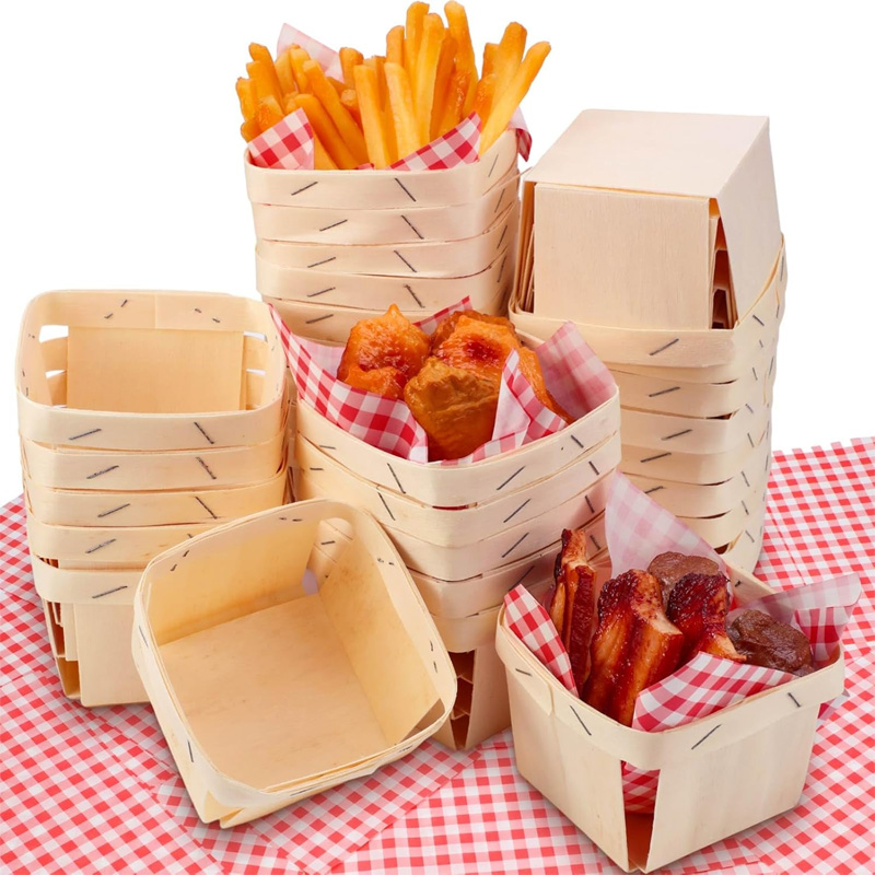 Square wooden veneer basket