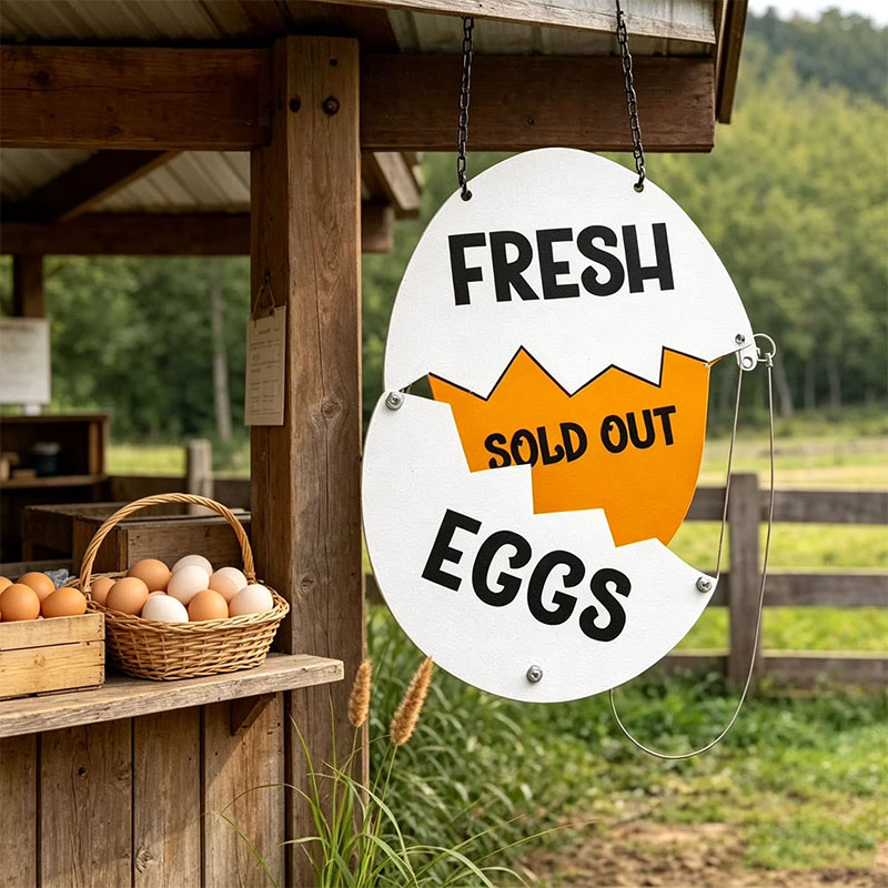Wooden decorative sign for a fresh egg stall