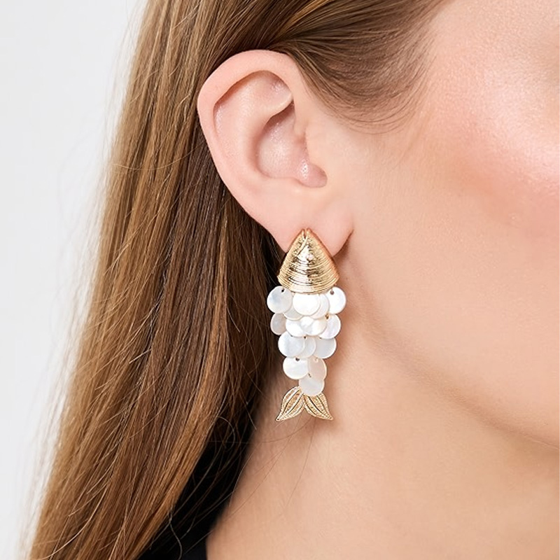 Pearl Scale Fish Drop Earrings