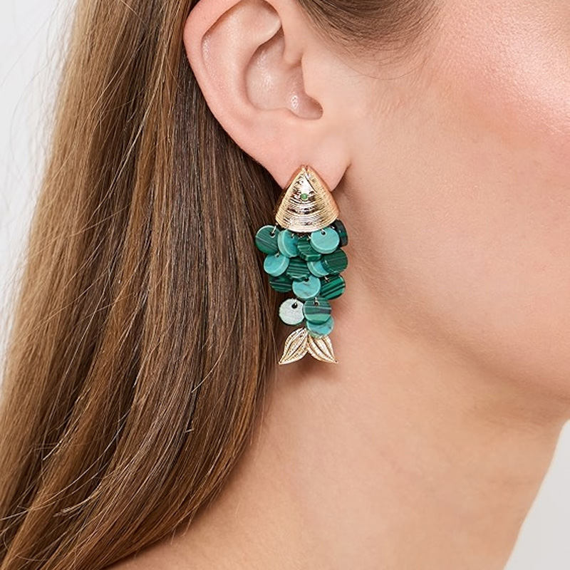 Pearl Scale Fish Drop Earrings