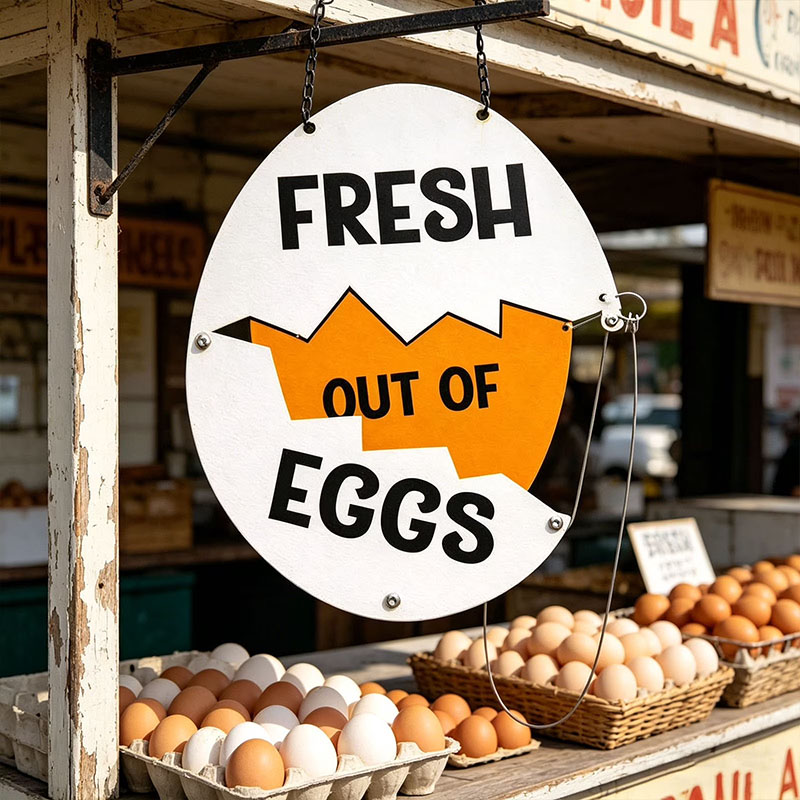 Wooden decorative sign for a fresh egg stall