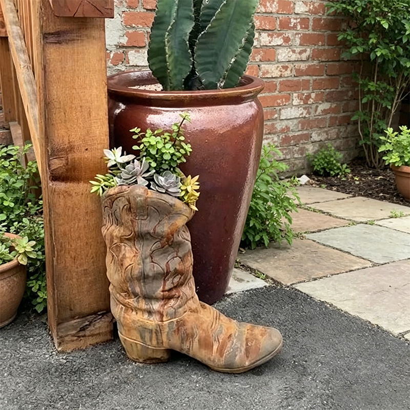 Vintage distressed boot-shaped flower pot