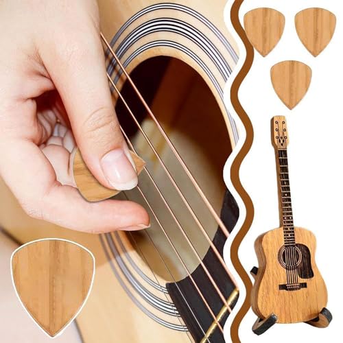 Wooden Acoustic Guitar Pick Box (Includes 3 Wooden Guitar Picks)