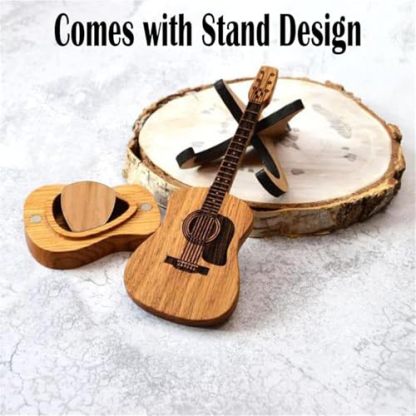 Wooden Acoustic Guitar Pick Box (Includes 3 Wooden Guitar Picks)