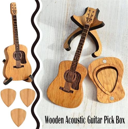 Wooden Acoustic Guitar Pick Box (Includes 3 Wooden Guitar Picks)