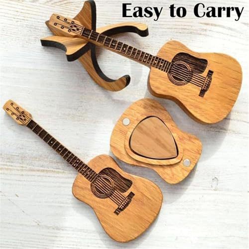 Wooden Acoustic Guitar Pick Box (Includes 3 Wooden Guitar Picks)