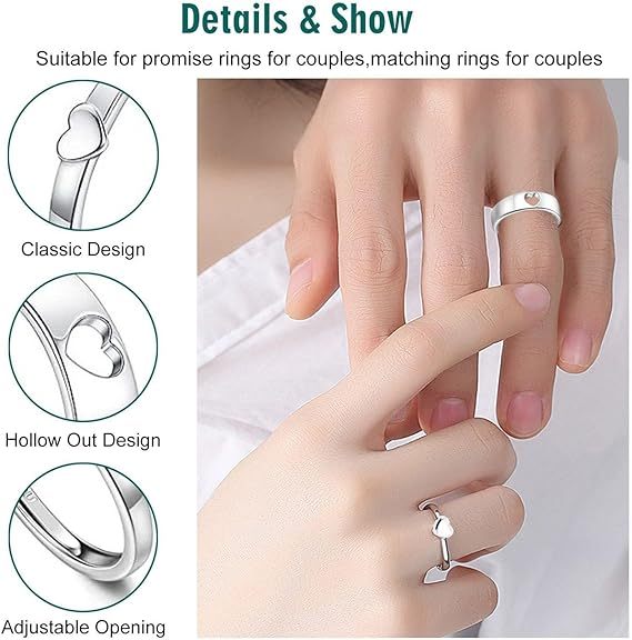 Adjustable heart-shaped couple rings (pair)