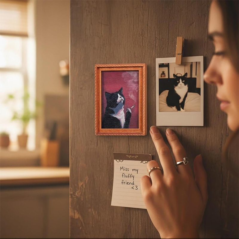 Wooden cat refrigerator magnet