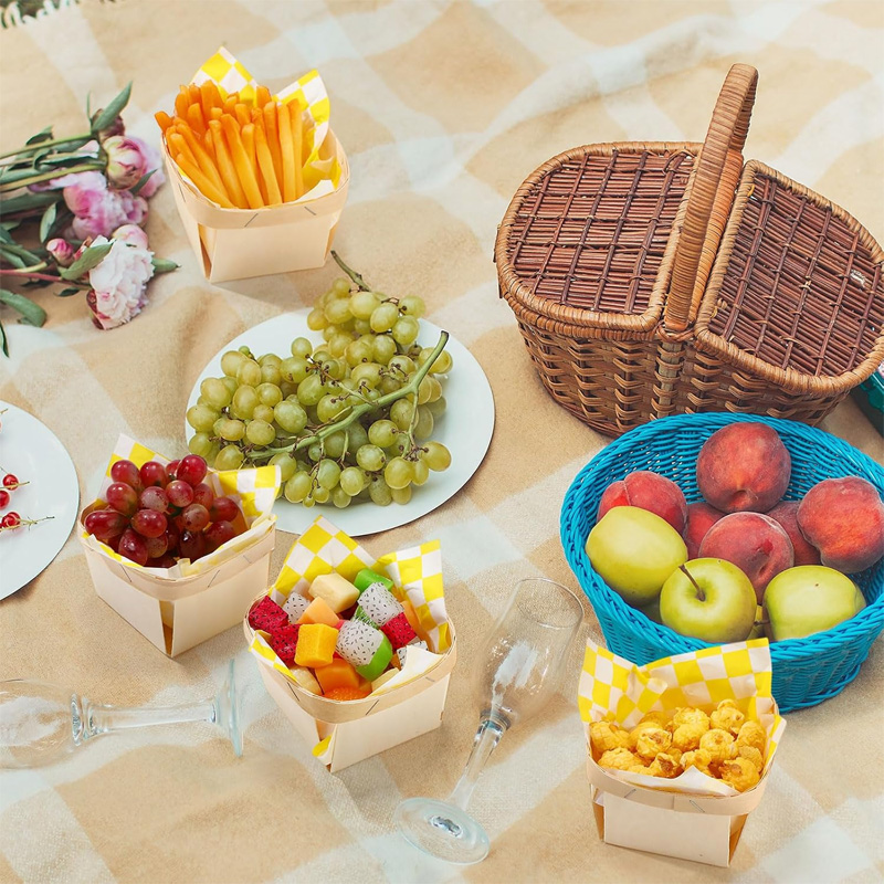 Square wooden veneer basket