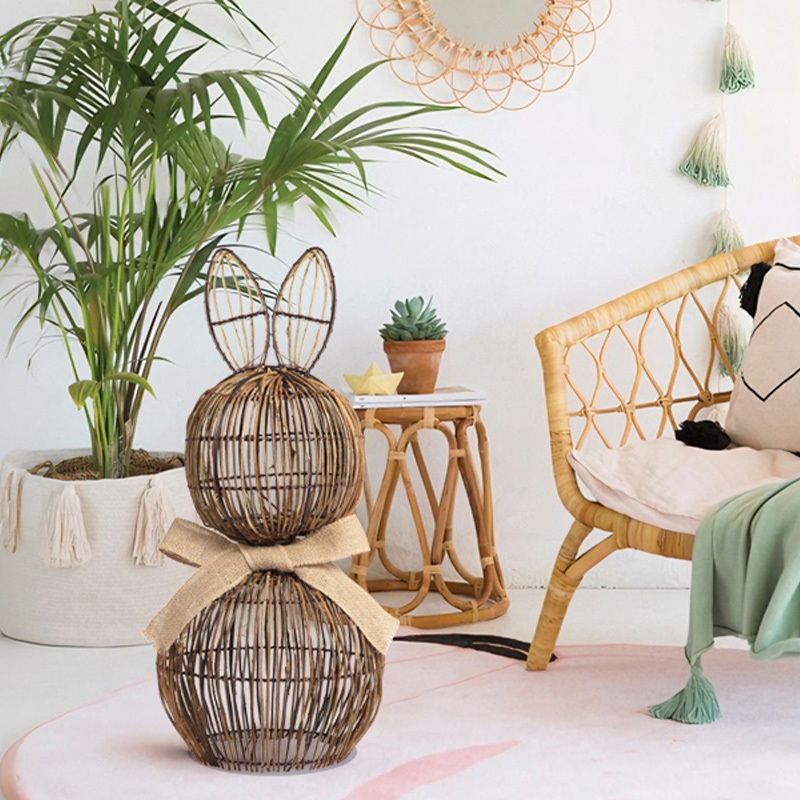 Handmade rattan rabbit figurine
