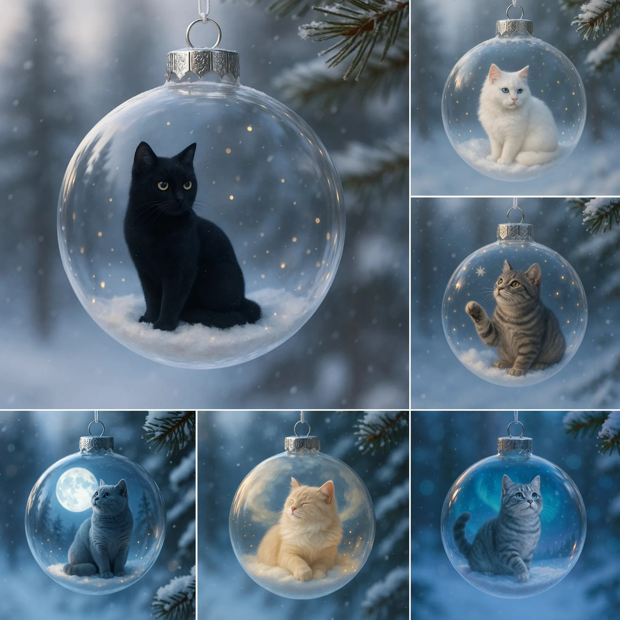 Cute Cat Christmas Glass Ornaments Collection
