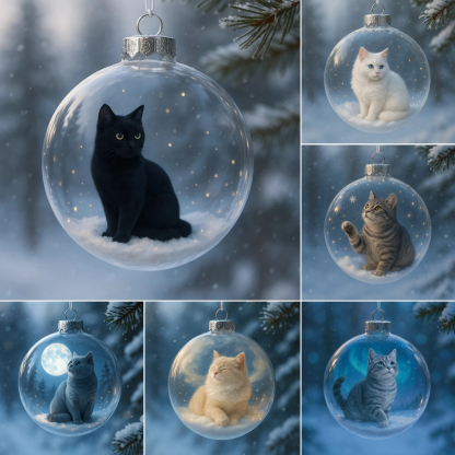 Cute Cat Christmas Glass Ornaments Collection