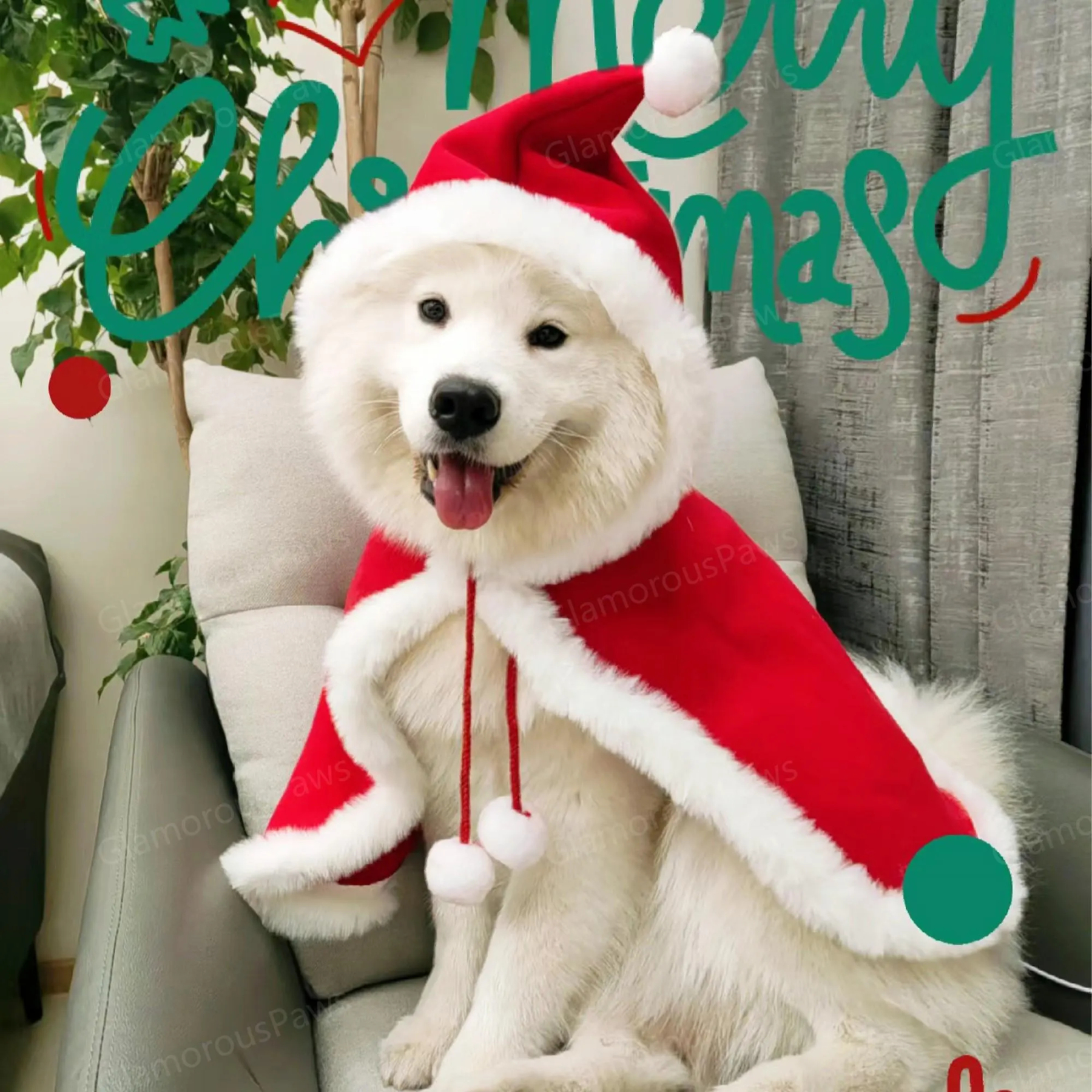 Pet Christmas Costume Poncho Cape with Hat 