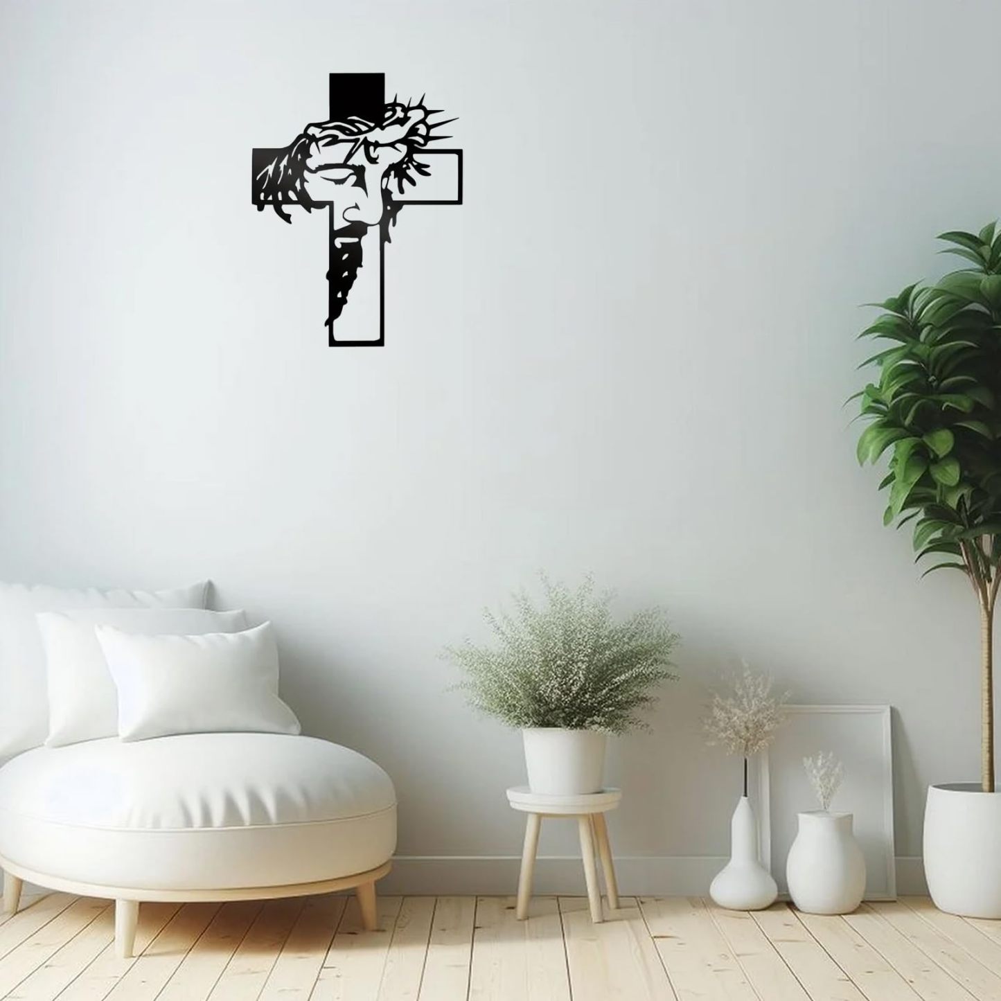 Black Metal Jesus with Crown of Thorns Cross Metal Wall Decor