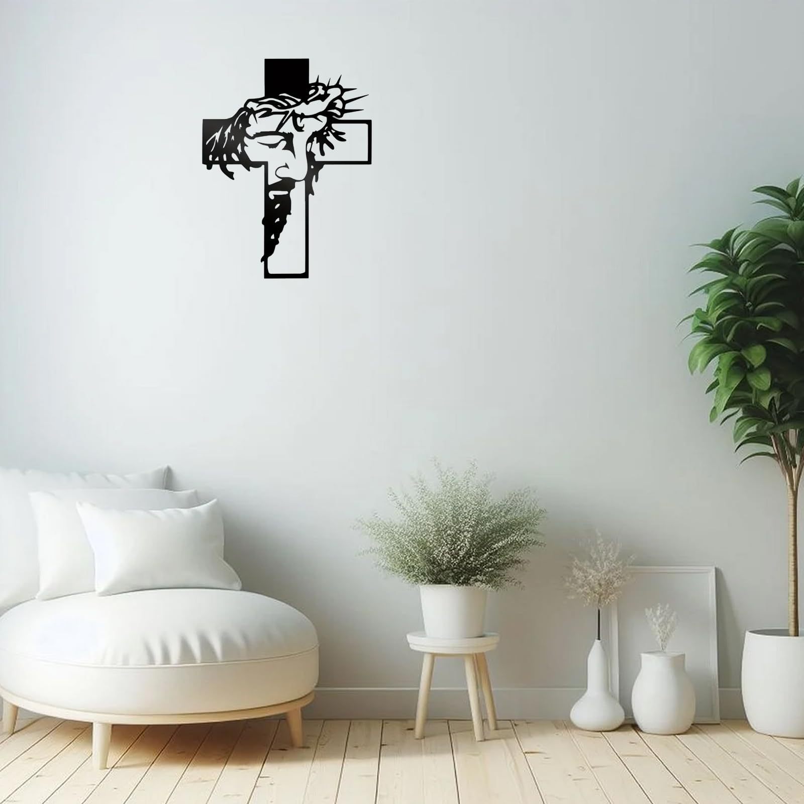 Black Metal Jesus with Crown of Thorns Cross Metal Wall Decor