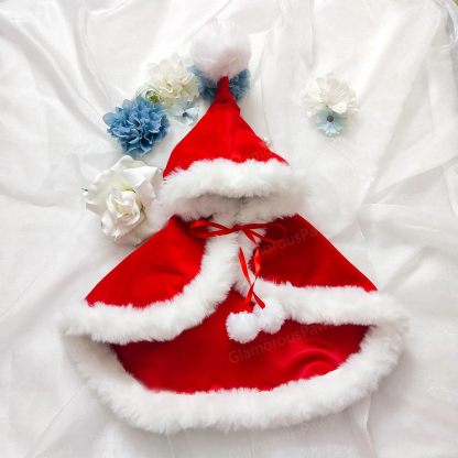 Pet Christmas Costume Poncho Cape with Hat 