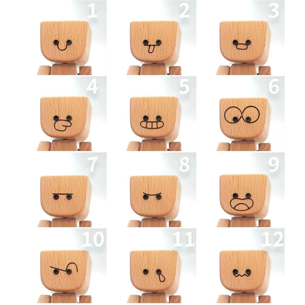 Shaking Wooden Man Figurine(Includes 12 Magnetic Expressions)