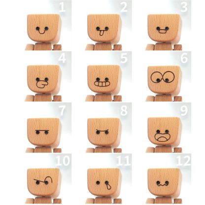 Shaking Wooden Man Figurine(Includes 12 Magnetic Expressions)