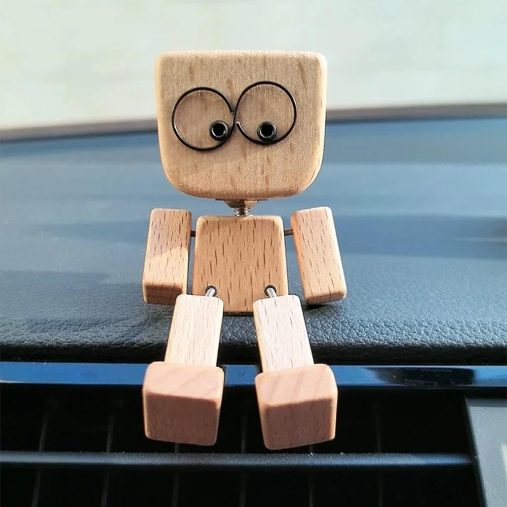 Shaking Wooden Man Figurine(Includes 12 Magnetic Expressions)