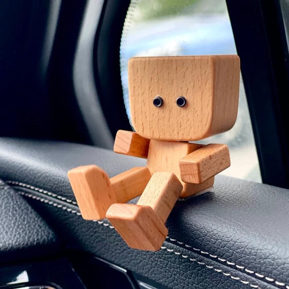Shaking Wooden Man Figurine(Includes 12 Magnetic Expressions)
