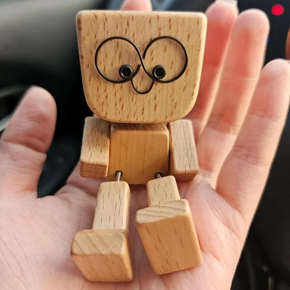 Shaking Wooden Man Figurine(Includes 12 Magnetic Expressions)