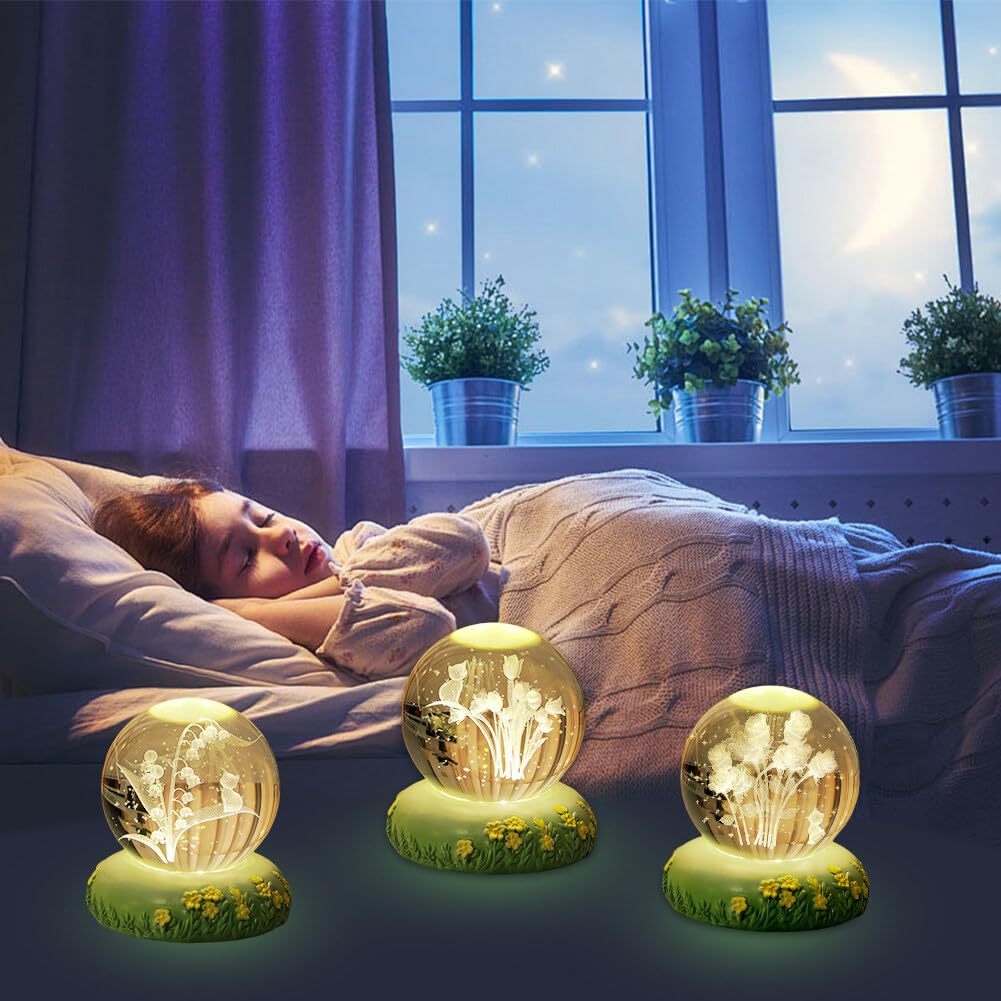 3D Flower Shaped Kitten Crystal Ball Night Light