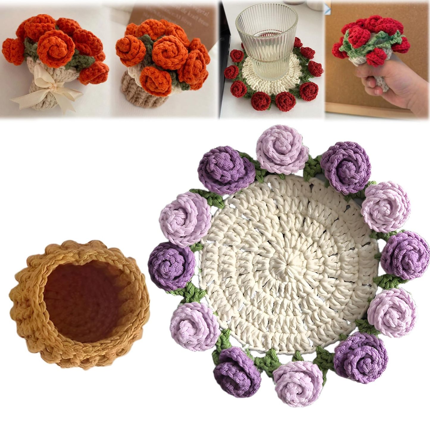 100% hand-woven flower coasters