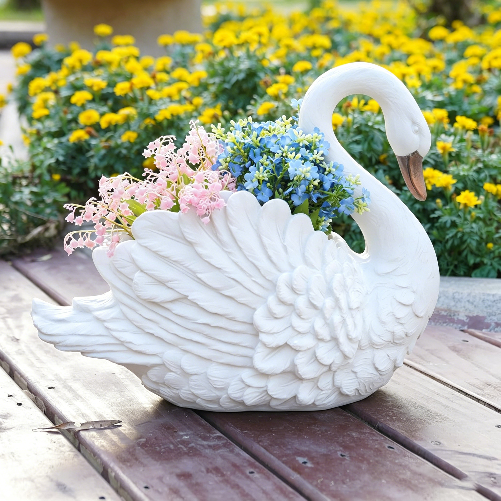 Unique Outdoor Swan Planter & Decorative Resin Ornament