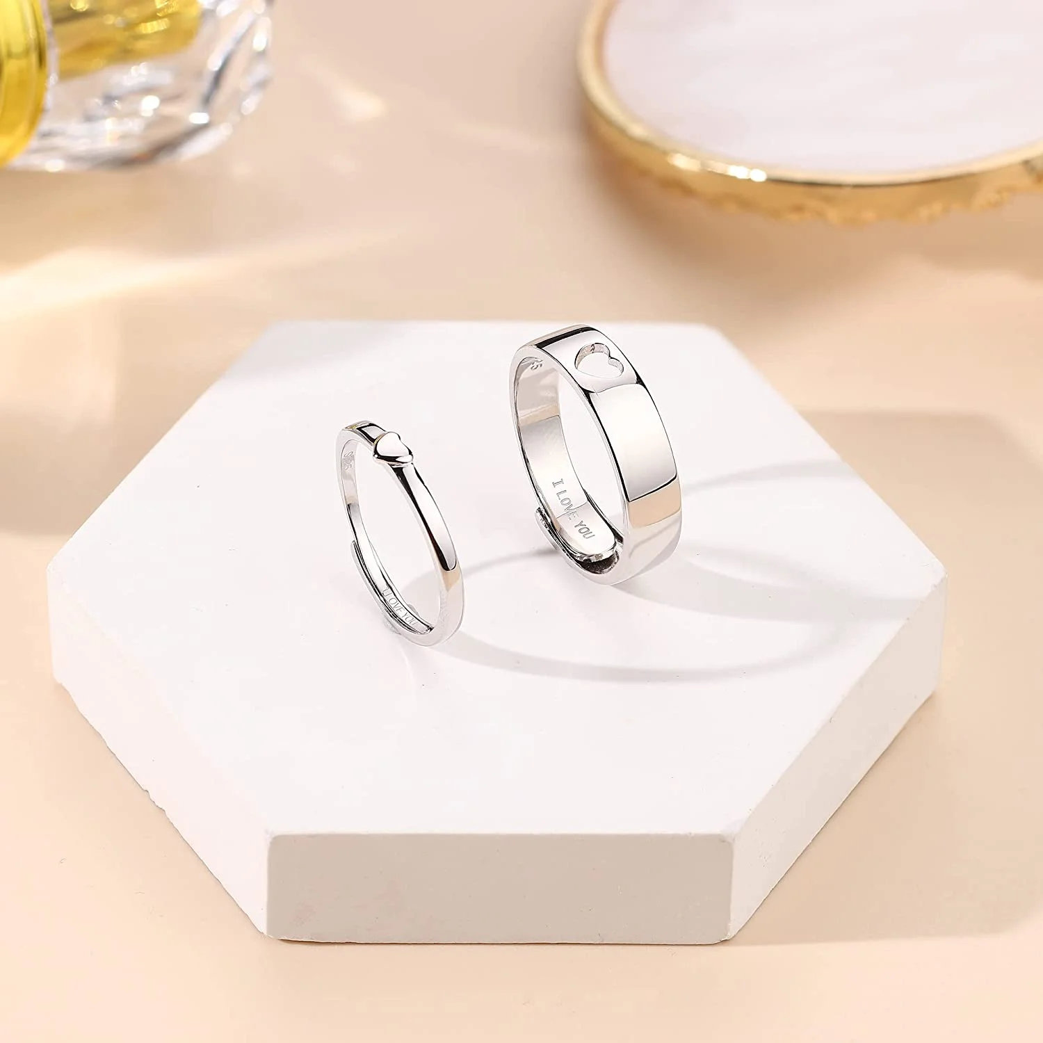 Adjustable heart-shaped couple rings (pair)