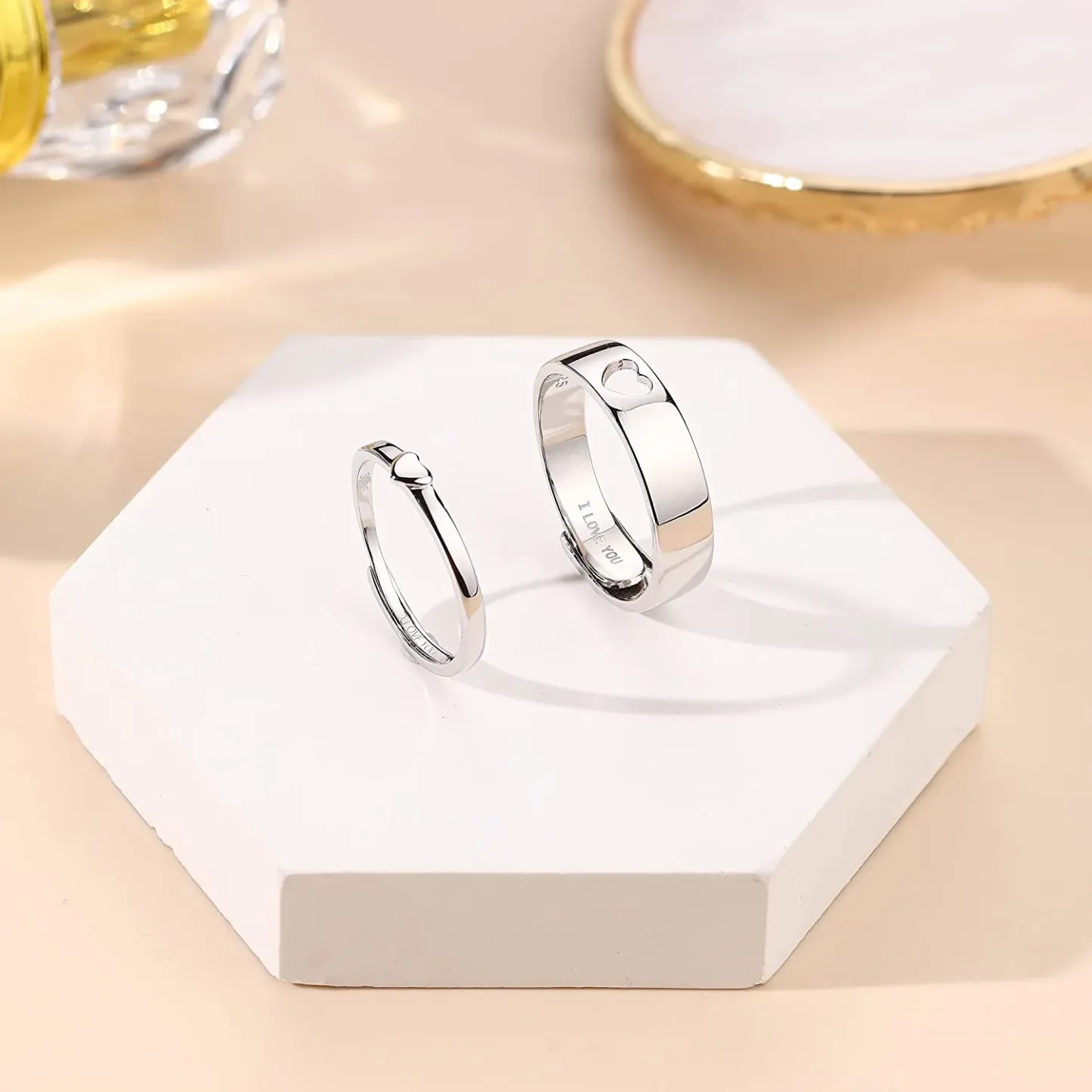 Adjustable heart-shaped couple rings (pair)