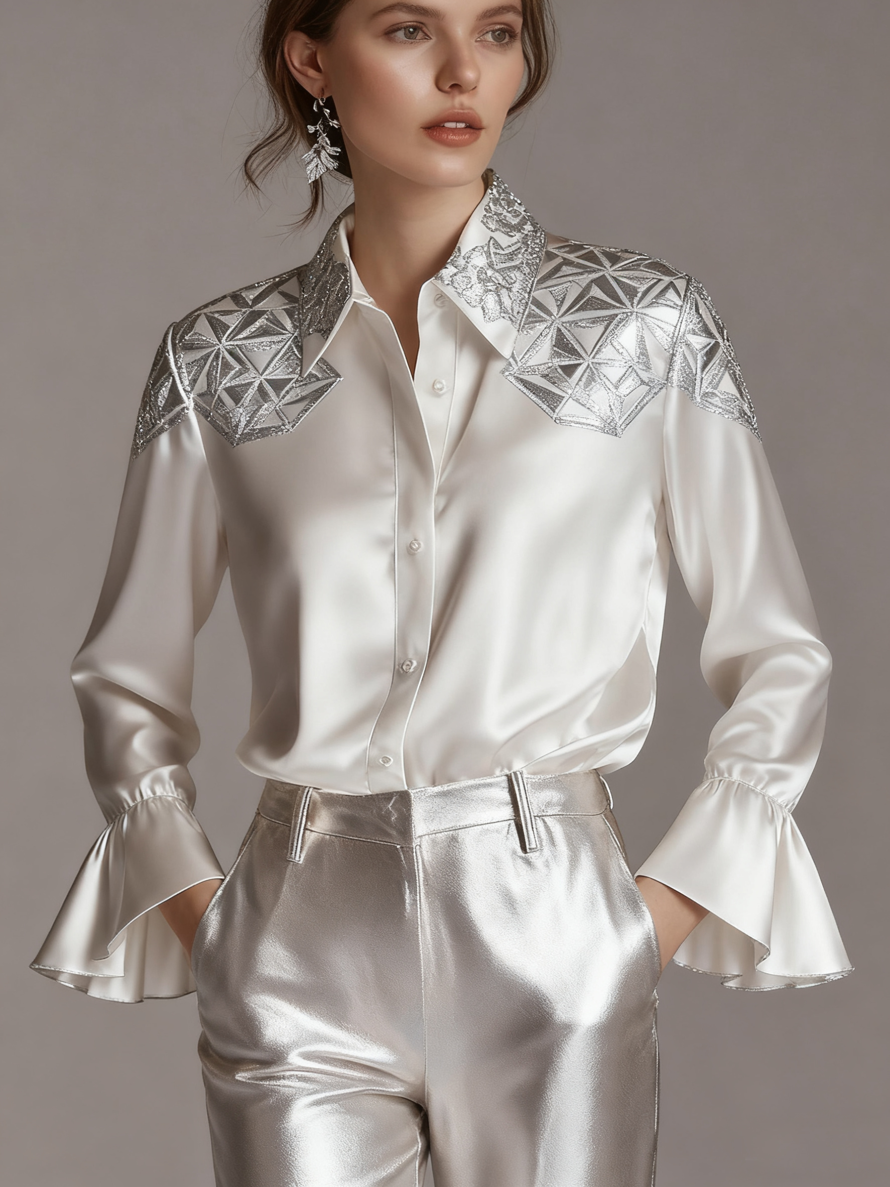 Women's As shown satin shirts with embroidery
