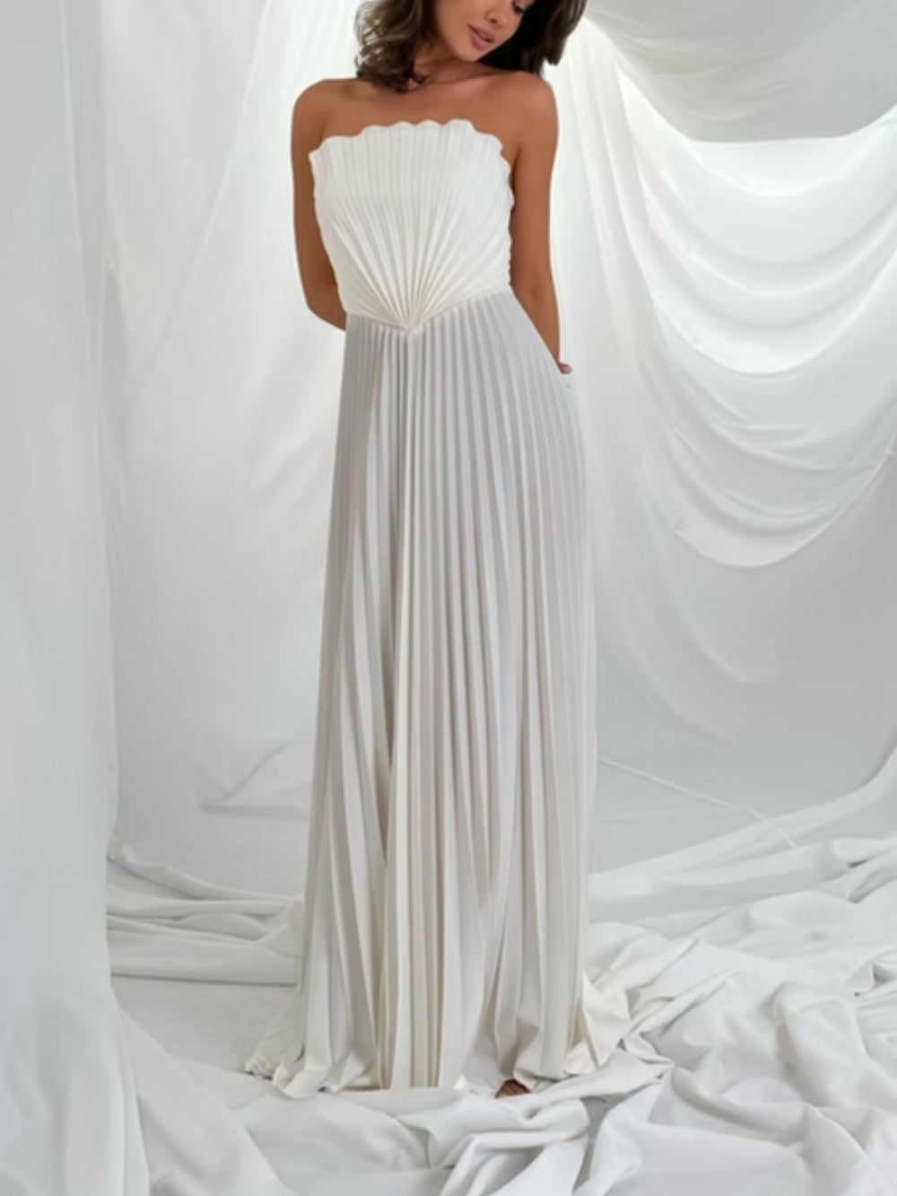 Evening Pleated Off Shoulder Maxi Dress Shell