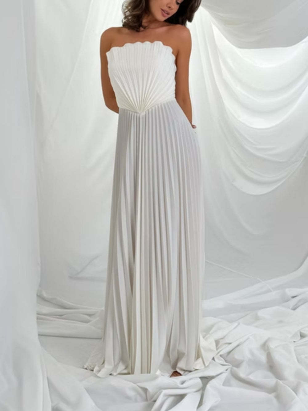 Evening Pleated Off Shoulder Maxi Dress Shell