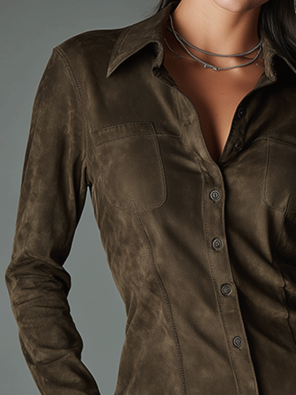 Slim Fit Olive Faux Suede Shirt