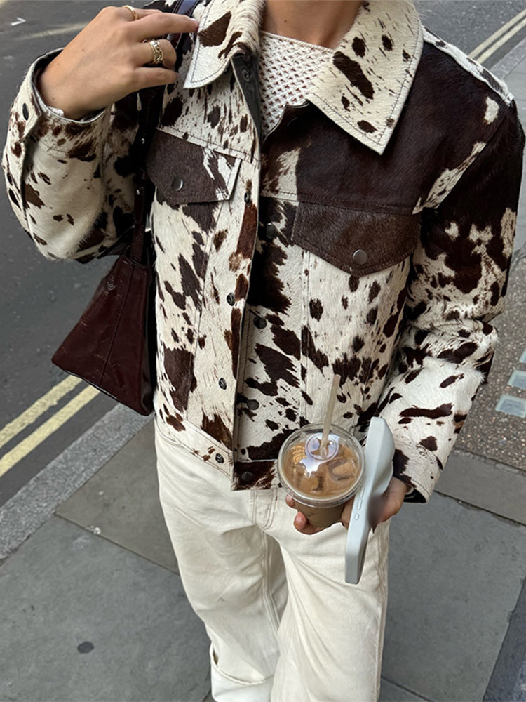 Lapel Printed Long-Sleeved Single-Breasted Personalized Jacket