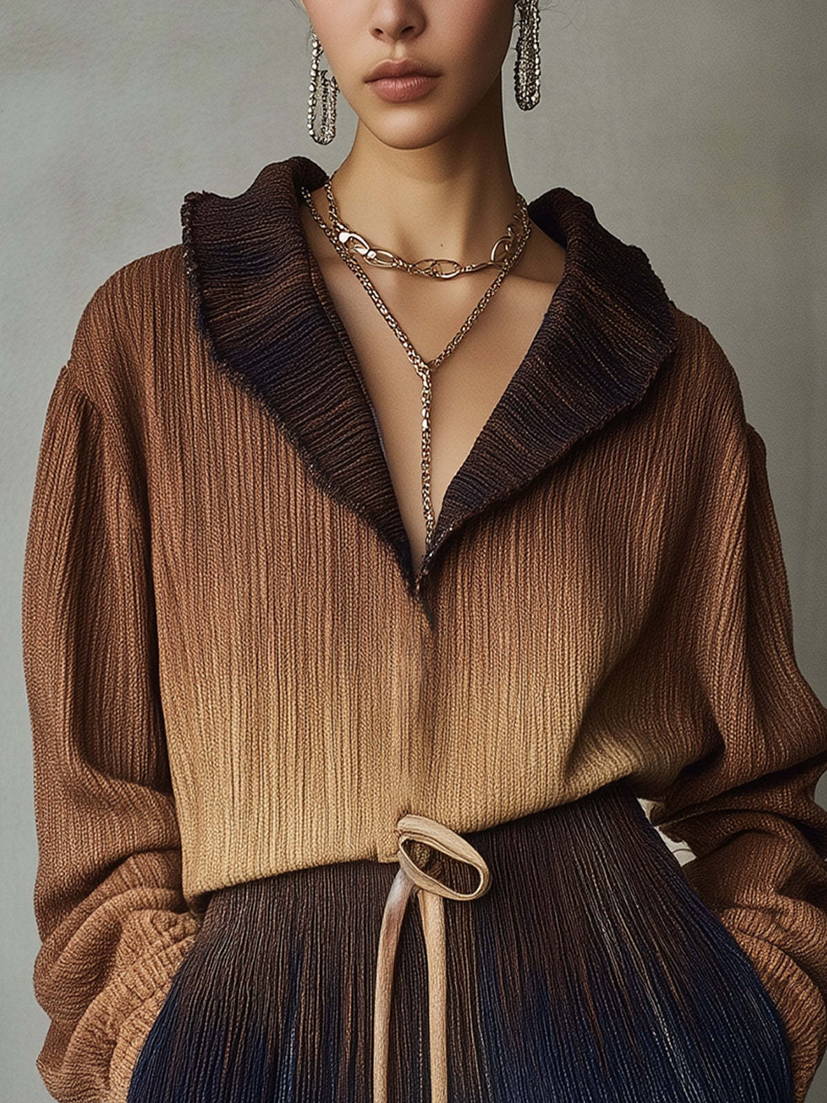 Ombre Midi Dress With Fringe And Tie Waist