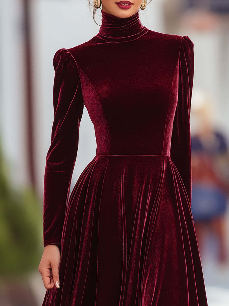Burgundy Velvet Long-Sleeve Gown