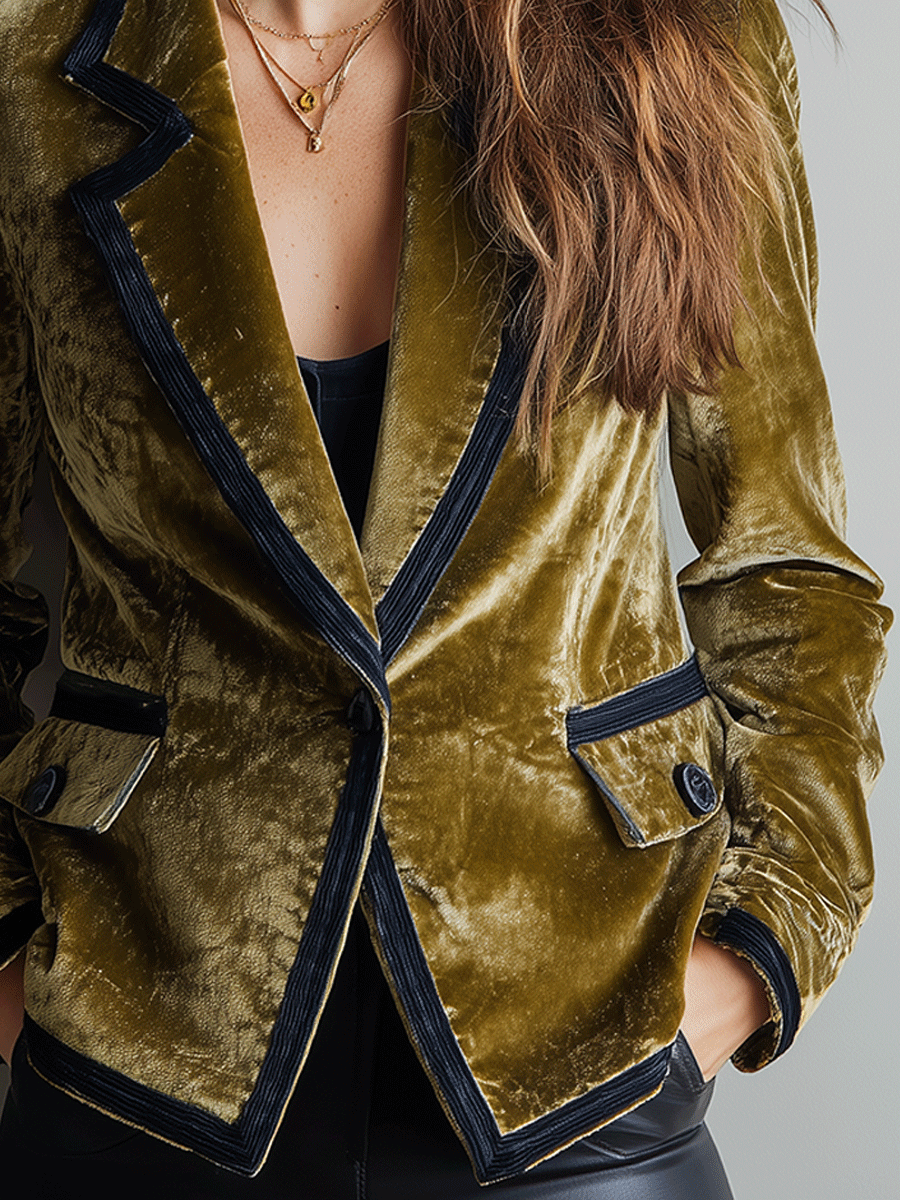 Velvet Contrast Trim Blazer