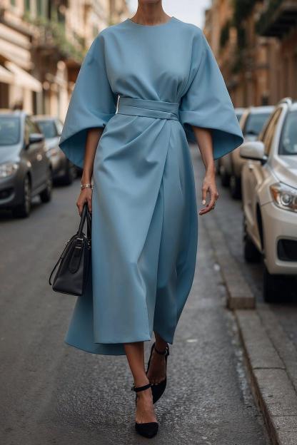 Elegant Solid Color Waist Dress