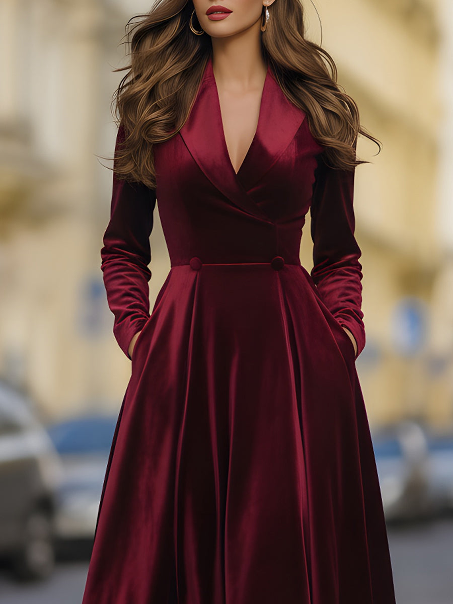 Burgundy Velvet Blazer Midi Dress