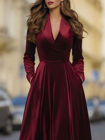 Burgundy Velvet Blazer Midi Dress