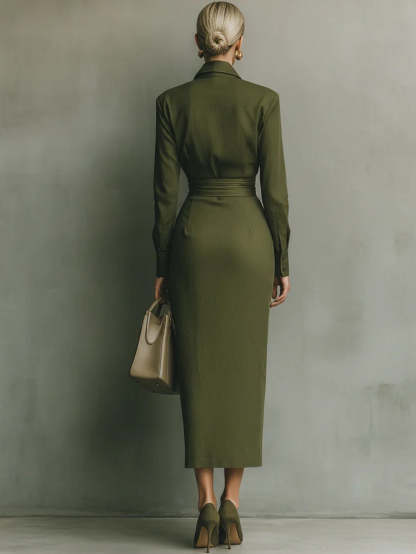 Army Green Cotton Blended Maxi Dress